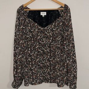heyson brown ditzy floral puff sleeve smocked blouse 1x